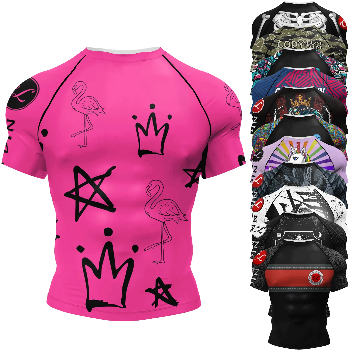 Cody Lundin 반팔 핑크 Mens Jiu Jitsu BJJ No Gi 러쉬 가드 승화 남성 러닝 트레이닝 티셔츠 Strech Fitness Tees