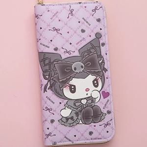 Sanrio Kuromi 롱 지갑 여성 학생 만화 Kuromi 신선한 대용량 휴대 전화 지갑 지퍼 카드 가방 클러치 백 New