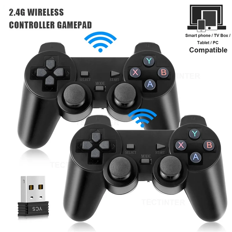 2.4GHz 무선 게임패드 트윈 팩 - 지연 없는 듀얼 쇼크 컨트롤러 (M8/D90 게임 스틱, PC, 안드로이드 TV 박스용, 배터리 포함)