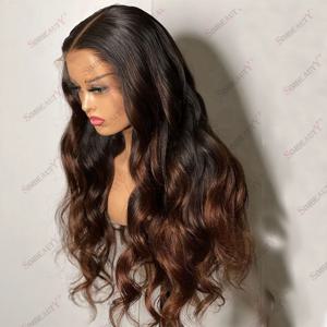 인디언 레미 인모 1B/30 옴브레 13x6 딥 스페이스 레이스 프론트 가발 바디 웨이브 자연스러운 헤어라인 360 레이스 프론트 가발 (흑인 여성용)
