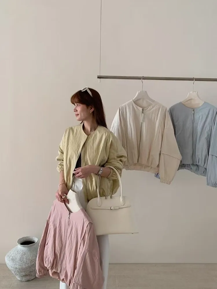 한국어 스타일 솔리드 컬러 여성 코트 느슨한 하이 스트리트 봄 폭격기 재킷 코트 여성 패션 의류