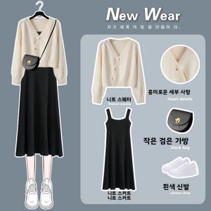 봄가을 니트 드레스 여성 세트 스몰 사이즈 고급스러운 플러스 사이즈 통통한 여성용 스웨터 드레스 투피스 세트 한국 스타일 출퇴근룩