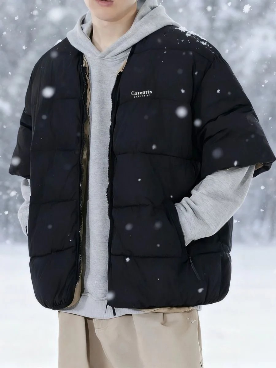 루즈핏 남성용 코튼 자켓 민소매 레트로 중국 스타일 따뜻한 아우터 캐주얼 클린핏 지퍼 퓨어 컬러 청소년 패션