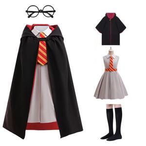 여자 할로윈 크리스마스 드레스 망토 안경 양말 4pcs 여자 코스프레 의상 카니발 파티 드레스 어린이 어린이 의류 조끼