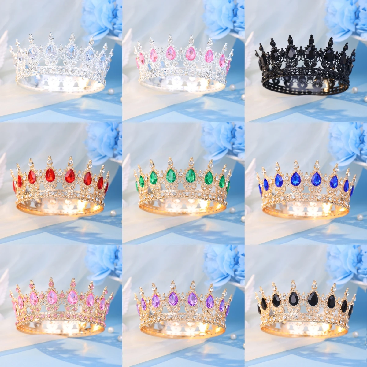 바로크 라운드 크리스탈 티아라와 크라운 헤어밴드, 라인스톤 프롬 다이아뎀 크라운, 신부 웨딩 헤어 액세서리, 주얼리 크라운 선물
