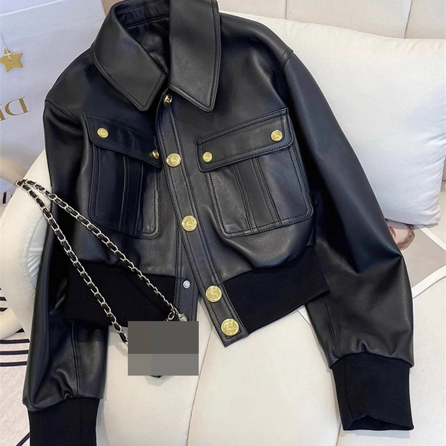 블랙 골지 재킷 탑 여성 숏 2025 가을 신상 코트 가죽 재킷 여성 겨울 재킷