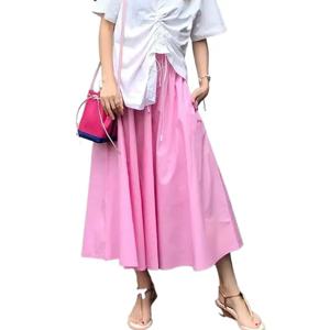 여름 여성 맥시 스커트 빈티지 여성 캐주얼 코튼 린넨 스커트, 브랜드 가을 플러스 사이즈 스커트 핑크 옐로우 퍼플