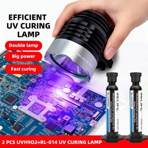 2개 세트 RELIFE RL-UVH902 10ML UV 솔더 마스크 잉크 3초 빠른 건조 + RL-014 UV 경화 라이트 휴대폰 수리 점핑 와이어용