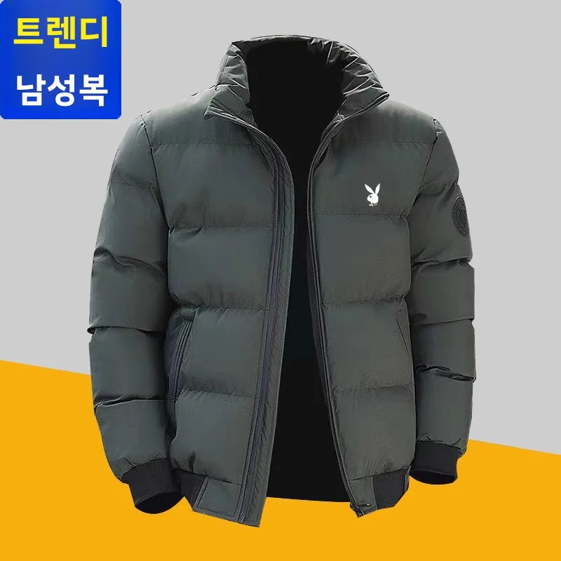 남성용 두꺼운 코튼 재킷 다운 캐주얼 스탠드 칼라 겨울 따뜻한 코트 청년 패션 폴리에스터 섬유 포켓 모던 스타일