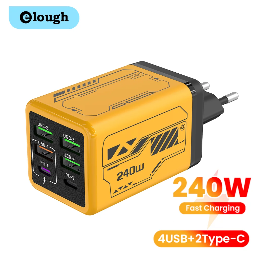 240W 6포트 4USB+2타입 C 초고속 충전 모바일 폰 충전기 USB3.0 PD3.0 EU/UK/US 충전기 아이폰 17 16 삼성 POCO용