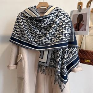 세련된 레터링 따뜻한 스카프 여성용 2025 신상 가을 겨울 고급 양면 태슬 숄 페이크 캐시미어 넥워머