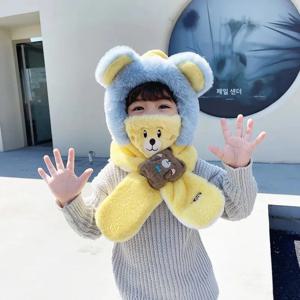 겨울 어린이 원피스 스카프 모자 + 마스크 귀여운 만화 아기 귀 보호 모자 1-6 년 어린이 플러시 크로스 Neckerchief 따뜻한 Beanies