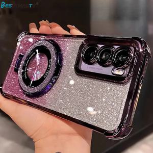 삼성 갤럭시 S26 울트라 S25 FE S24 S22 S23 플러스 노트 20 울트라용 글리터 브래킷 케이스 자석 스탠드 클리어 그라데이션 소프트 커버