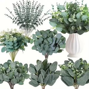 50PCS 인공 꽃 꽃다발 혼합 유칼립투스 잎 버드 나무 실버 유칼립투스 절단 결혼식 꽃 DIY 홈 장식