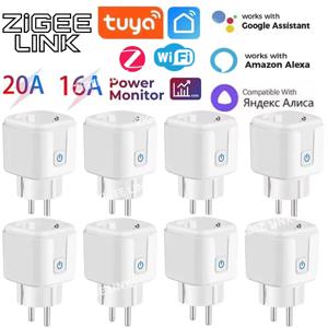 Tuya 스마트 WiFi/Zigbee 플러그 소켓 EU 콘센트 16A/20A(전원 모니터링 타이머 기능 포함) 음성 제어 Alexa Google Home Alice