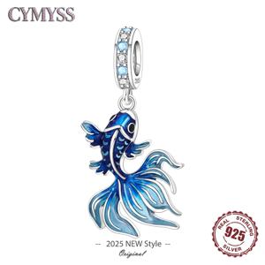 블루 참 925 스털링 실버 오션 펄 베타 피쉬 펜던트 생일 파티 선물 여성용 팔찌 목걸이 DIY 비즈 주얼리