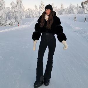 시크한 겨울 인조 모피 따뜻한 스키웨어 여성용 조절 가능한 벨트 방풍 방수 스노우 스포츠웨어 2025 신상 여성 아웃도어 웨어