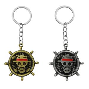 영화 및 TV 상품 회전식 열쇠고리, 루피 밀짚모자단 로고 금속 펜던트, 회전식 해골 열쇠고리 펜던트