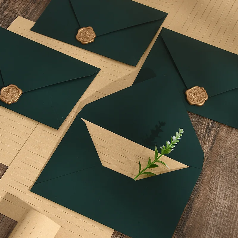 10pcs 짙은 녹색 하이 엔드 봉투, 인사말 카드, 생일 파티, 청첩장, 비즈니스를위한 빈티지 봉투