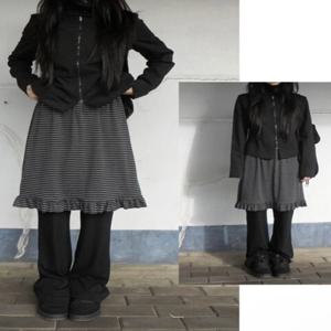 레트로 하이웨이스트 스트라이프 패치워크 봄 가을 바지 여아 페이크 투피스 레이어드 스커트 팬츠 한국 스타일 캐주얼 트라우저