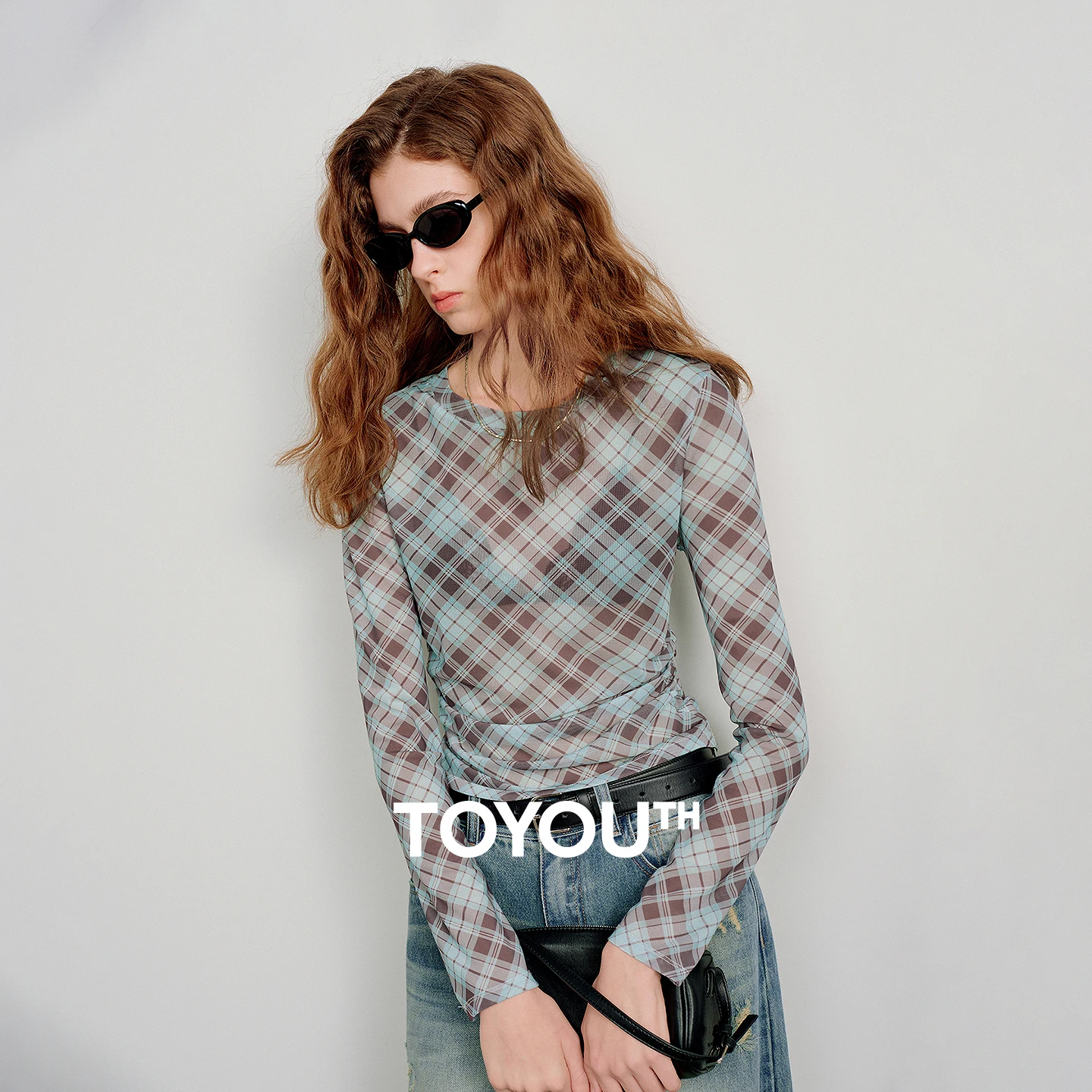 토유스 여성 메쉬 프린트 시스루 티셔츠 2026 봄 신상 트렌디 니치 허리 조임 미국 Y2K 크롭탑