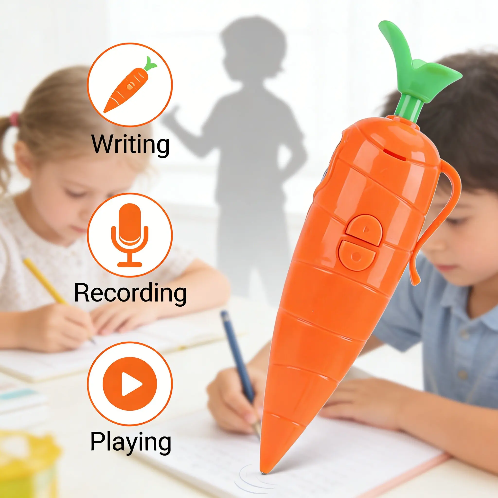 귀여운 당근 모양의 음성 녹음 펜 2-in-1 볼펜 60초 실시간 녹음 기능이 있는 신기한 그래피티 문구 어린이 선물용
