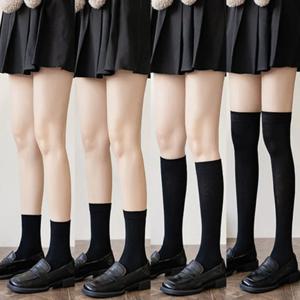 JK 여성 블랙 화이트 무릎 높은 로리타 양말 레이디 걸스 무릎 이상 귀여운 긴 양말 여성을위한 얇은 통기성 솔리드 컬러 스타킹