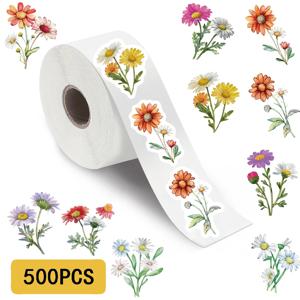 500PCS 데이지 야생화 롤 스티커 다채로운 만화 페인트 꽃 Scrapbooking 커피 전화 아트 그림 수하물 스티커