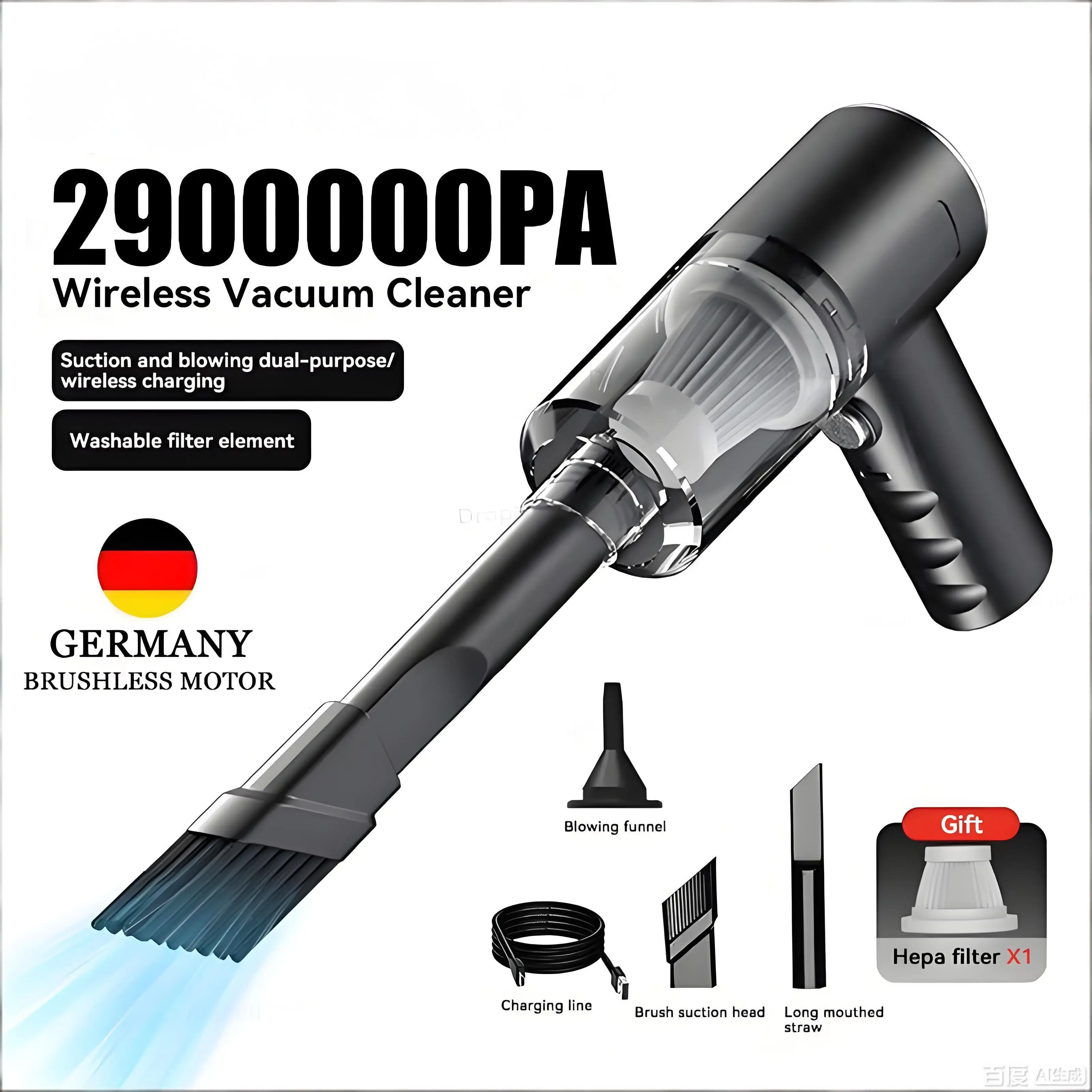 2900000 PA 차량용 진공청소기 USB 충전 강력한 4 in1 청소기 무선 블로잉 흡입 휴대용 진공청소기 2026