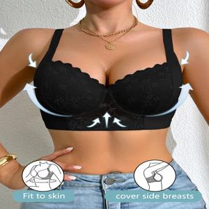 여성용 A B C D컵 레이스 트리밍, 사이드 가슴볼륨업, 스킨핏 쉐이핑 브라, 언더와이어, 미니마이저 스포츠 통기성 및 편안한 브라