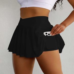 여성용 노출방지 스포츠 스커트 러닝 트레이닝 테니스 스커트 휴대폰 가방 포함 빠른 건조 골프 요가 피트니스 스커트