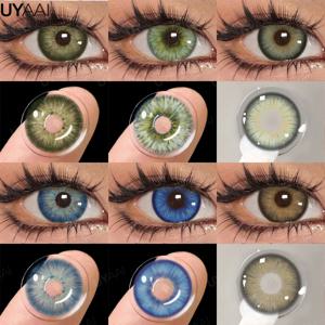 UYAAI-1Pair 패션 빅 렌즈 눈용 컬러 콘택트 렌즈 뷰티 블루 아이 렌즈 천연 녹색 눈동자 브라운 그레이 렌즈