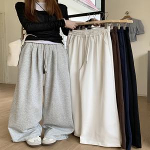 캐주얼 드로스트링 밴딩 하이웨이스트 스웨트팬츠 기모 와이드 레그 팬츠 스트레이트 핏 봄 여성 바지