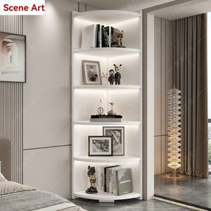 다기능 코너 캐비닛, 가정용 다층 바닥 스탠딩 수납 진열장, 부채 모양 선반, 소형 원목 보