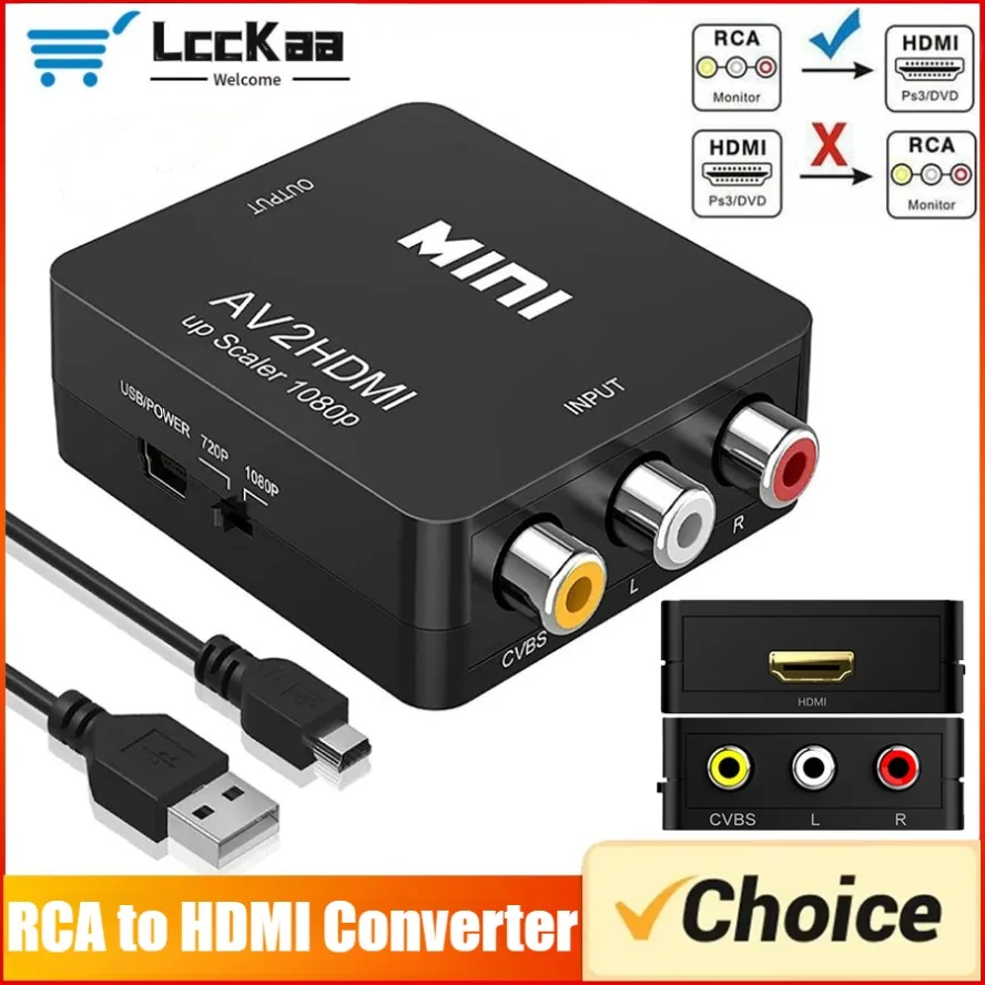 USB 케이블이 있는 RCA-HDMI 변환기 1080P AV-HDMI 어댑터 AV2HDMI AV/CVSB-HDMI 호환 AV-HDMI 스위치 HD-MI 어댑터