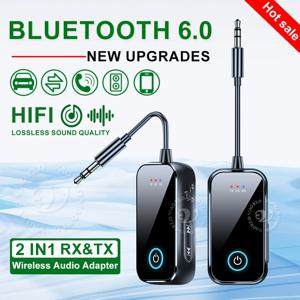 새롭게 업그레이드된 Bluetooth 6.0 자동차 오디오 수신기/송신기, 3.5mm AUX 인터페이스, Hi-Fi 스테레오 음악, 항공기 무선 오디오 어댑터, HD 마이크 포함, 자동차 키트, 컴퓨터 TV, 헤드셋, 스피커에 사용 가능.