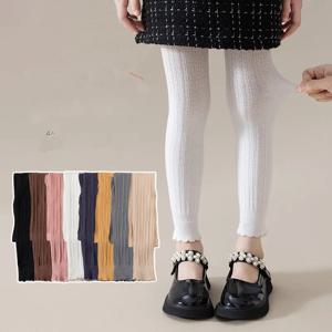 봄 가을 아기 여아용 신축성 있는 타이트 레깅스 면 솔리드 러플 리브드 유아용 바지 0세에서 12세까지