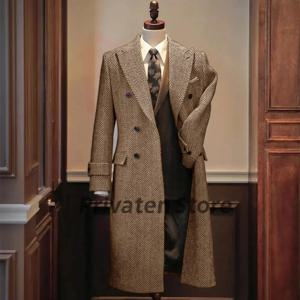 남성 자켓 노치 헤링본 옷깃 블레이저 고품질 정장 롱 코트 윈드 브레이커 캠핑 남성 의류 chaquetas hombre