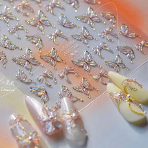 젤리 나비 5D 네일 아트 스티커 라인스톤 크리스탈 매력적인 반짝이는 곤충 동물 DIY 셀프 접착 장식 매니큐어 데칼