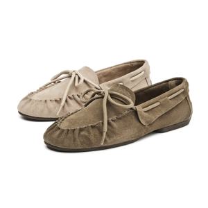 AIYUQI 2026 새로운 여성 플랫 슈즈 손바느질 주름 여성 로퍼 큰 사이즈 캐주얼 가죽 여성 신발