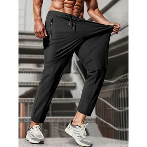 남성용 스웨트팬츠 낚시용 남성용 고탄력 아이스 실크 조깅 팬츠 지퍼 포켓 통기성 탄력 스포츠 팬츠 남성용 선물