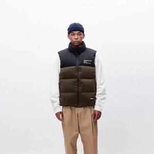 NBHD 클래식 다운 베스트 미디 두께 패치워크 컬러 다운 베스트 젊은 감각 스타일 나일론 원단 드로스트링 밑단 지퍼 클로저