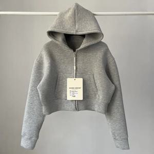 트렌디한 미국 핫걸 스타일 단색 에어 레이어 루즈핏 후드티 여성용 봄 가을 스포츠 벨리 숏탑 편안한 폴리에스터 스판덱스