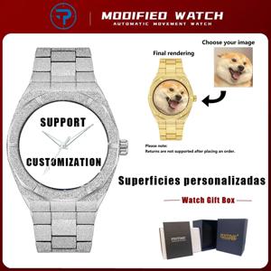 개인 맞춤형 사진 시계 눈꽃 크림 별이 빛나는 하늘 스크럽 남성용 시계 야광 핸즈 커스텀 다이얼 손목시계 선물 골드 시계