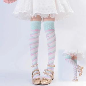 리틀 캔디 로리타 양말 소녀용 오버 니삭스 로리타 일본식 JK 하라주쿠 캔디 스트라이프 스타킹 가을/겨울용