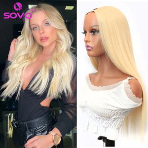 U 부분 인간의 머리 가발 레미 180 밀도 애쉬 금발 오프닝 하프 가발 여성용 SOVO 하이라이트 기계 제작 Glueless U 모양 가발