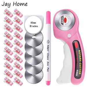 DIY 봉제 직물 가죽 퀼팅을위한 5pcs 교체 블레이드 및 바느질 클립 및 패브릭 마커 펜이있는 45mm 로터리 커터