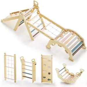 인기 폭발 7-in-1 몬테소리 원목 정원 무지개 실내외 어린이 클라이밍 프레임 피클러 플레이 세트