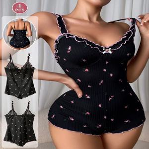 여성용 민소매 원피스 파자마 점프수트, 수면 및 캐주얼 착용에 적합, 여성용 라운지웨어