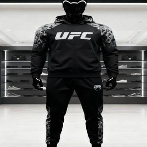UFC 가을/겨울 스포츠웨어 남성 야외 러닝 피트니스 긴팔 바지 오버사이즈 블랙 카모플라주 MMA 복싱 트레이닝 세트